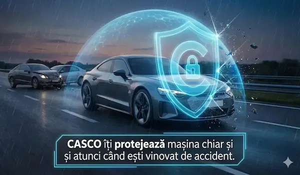 Ma?in� protejat� de un scut digital reprezent�nd asigurarea CASCO �mpotriva accidentelor
